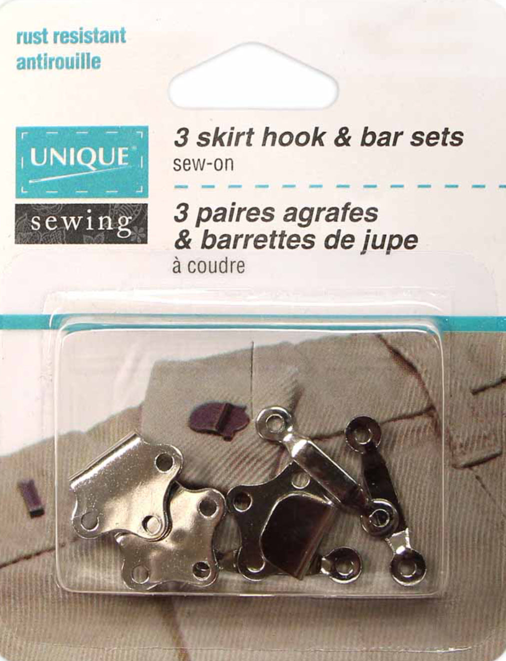 Agrafes et tiges à coudre pour jupe 3 paires