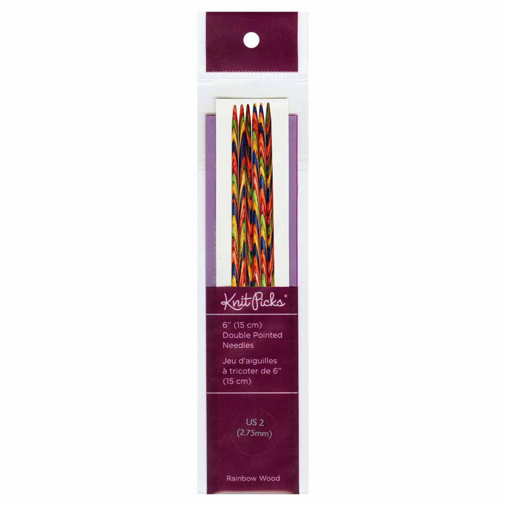 KNIT PICKS - Rainbow Aiguilles à tricoter en bois double pointes 15cm (6″) - Jeu de 5