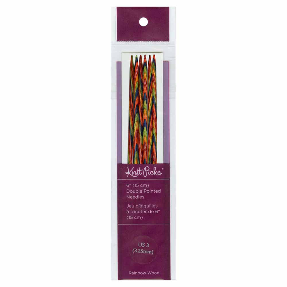 KNIT PICKS - Rainbow Aiguilles à tricoter en bois double pointes 15cm (6″) - Jeu de 5
