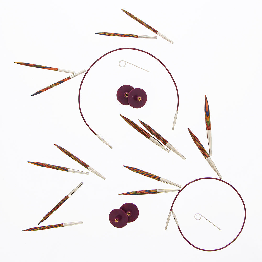 KNIT PICKS - Ensemble D'aiguilles Circulaires Interchangeables Courtes Rainbow Wood