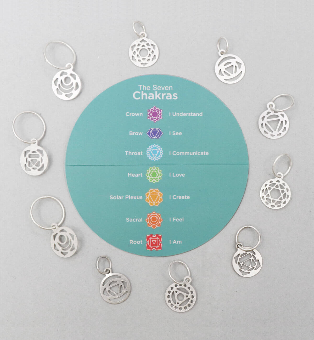 Collection Mindful - 10 Marqueurs plaqués argent sterling - 7 motifs Chakras