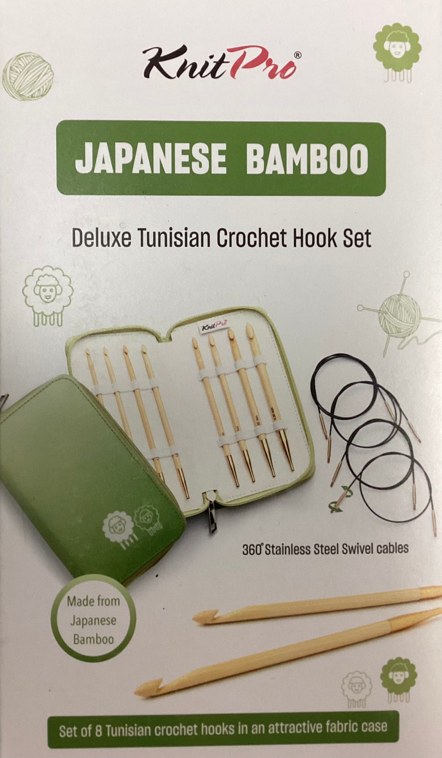 KNITPro ensemble de crochets Tunisien interchangeables en Bamboo - 8 tailles