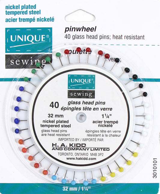 Roulette d'épingles à tête de verre UNIQUE 40mcx - 32mm (11⁄4″)