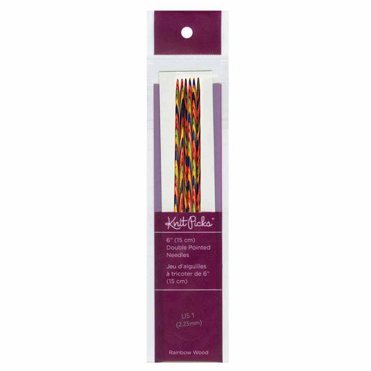 KNIT PICKS - Rainbow Aiguilles à tricoter en bois double pointes 15cm (6″) - Jeu de 5