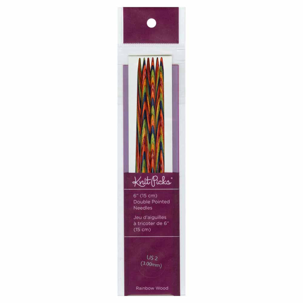 KNIT PICKS - Rainbow Aiguilles à tricoter en bois double pointes 15cm (6″) - Jeu de 5