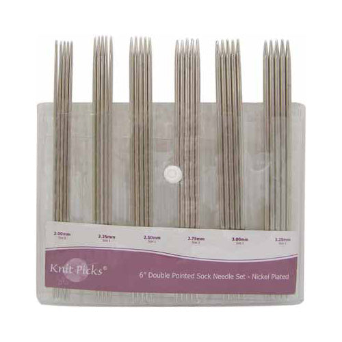 KNIT PICKS - Ens. d'aiguilles à tricoter double pointe plaquées nickel 15cm (6″) - 30mcx