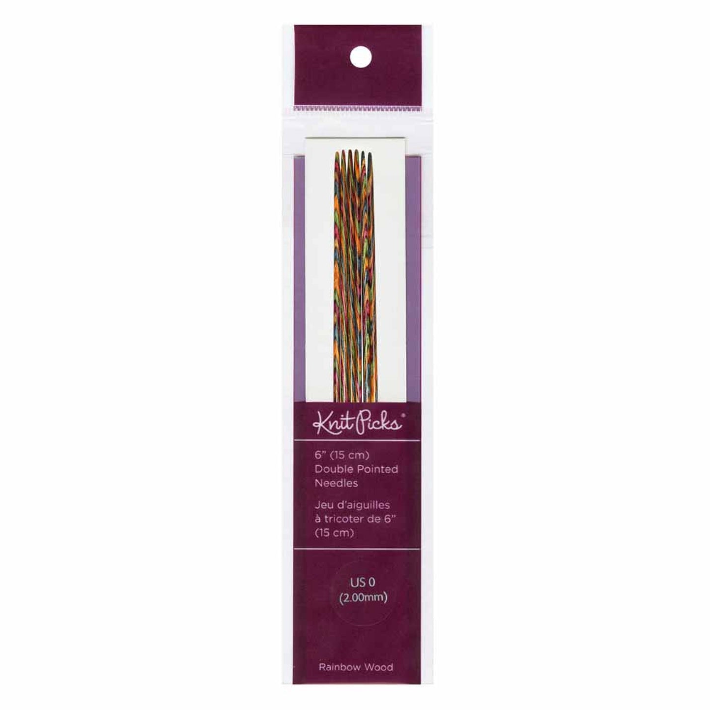 KNIT PICKS - Rainbow Aiguilles à tricoter en bois double pointes 20cm (8″) - Jeu de 5