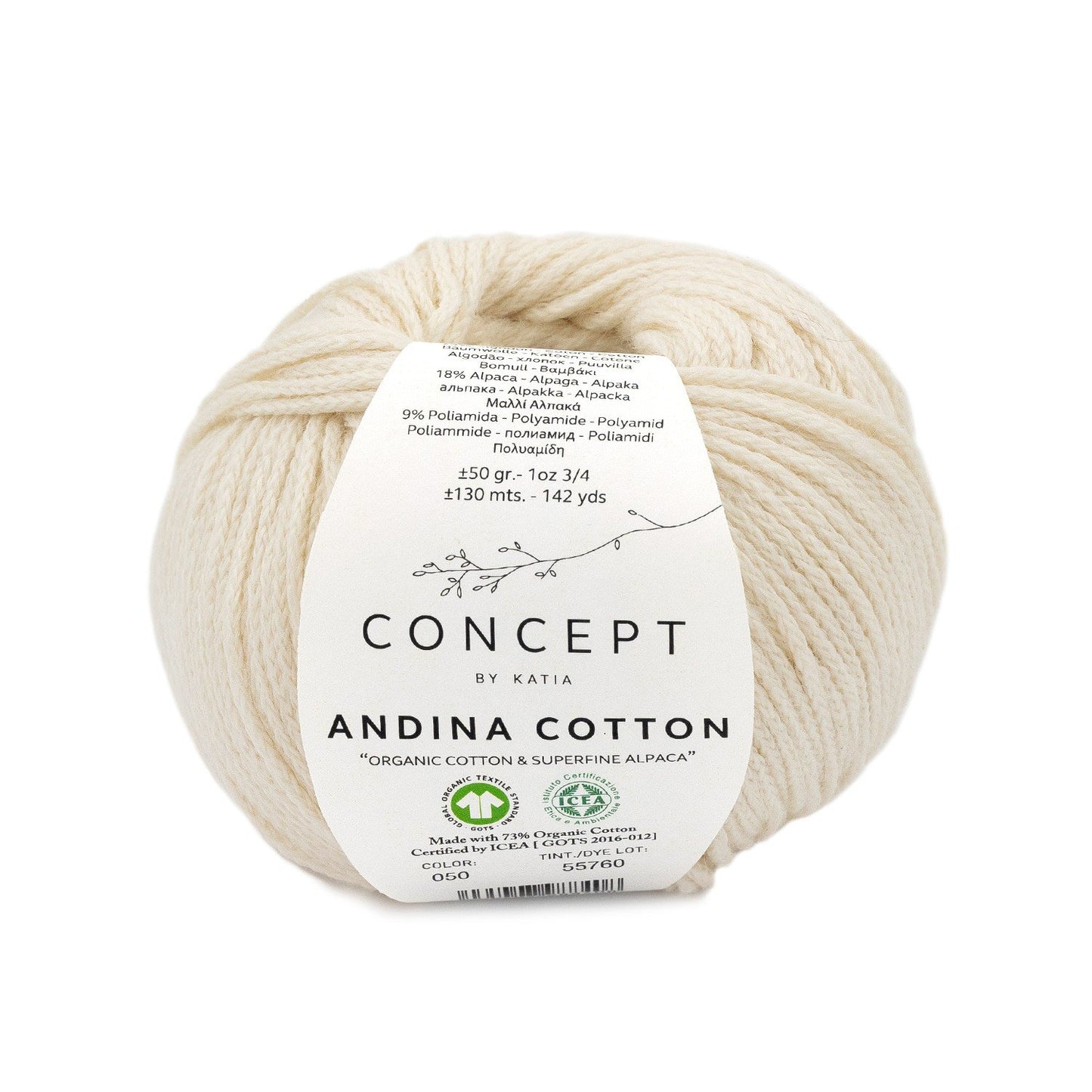 Katia Concept - ANDINA COTTON - 73% Coton Organique - 18% Alpaga Superfin - 9% Polyamide