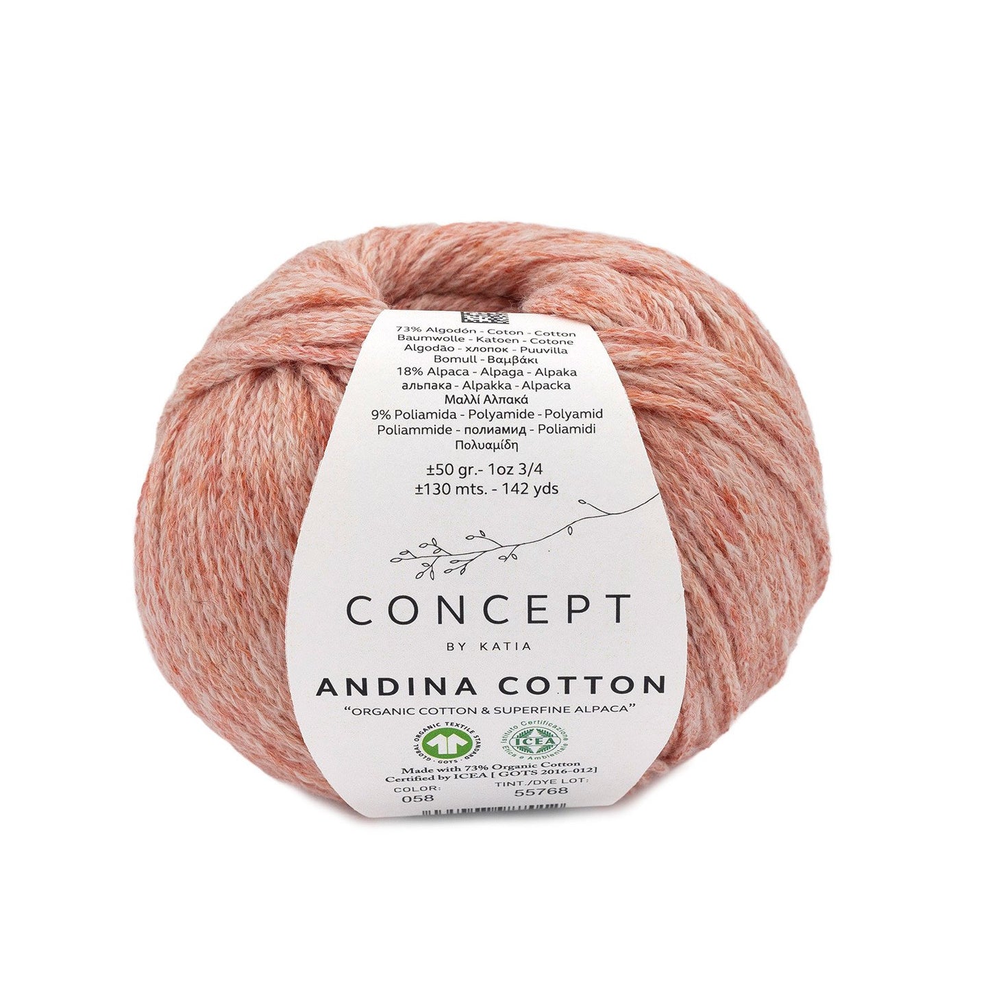 Katia Concept - ANDINA COTTON - 73% Coton Organique - 18% Alpaga Superfin - 9% Polyamide